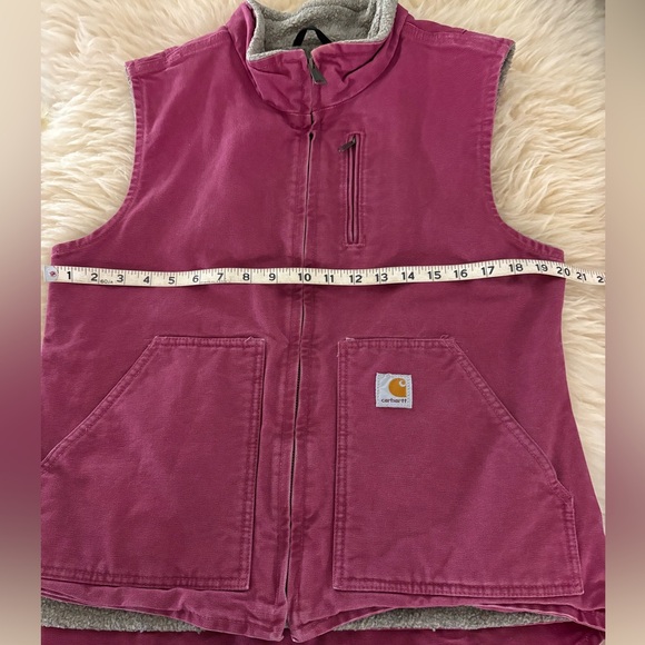 Carhartt Dark Pink Duck Canvas Sherpa Lining Waterproof Outdoor Work Vest - Picture 5 of 7